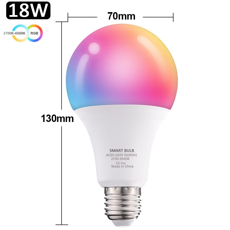Tuya-bombilla inteligente E27, E14, GU10, Color RGB, 8W, 12W, 18W, regulable con aplicación, Control por voz para Google Home y Alexa: Color blanco cálido
