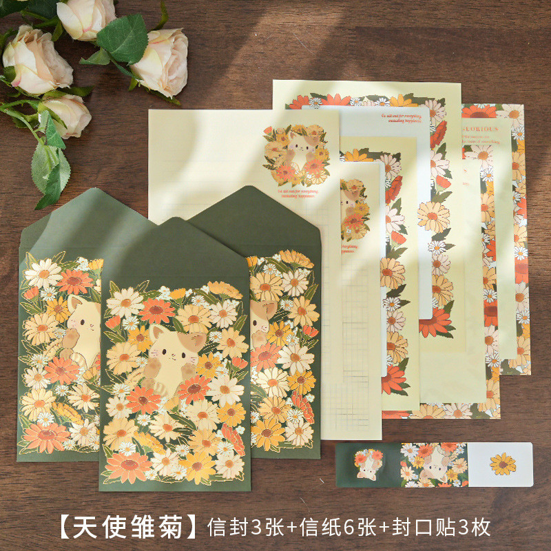 Stationery Papers and Envelopes Set Includes 3 Stationery Envelopes 6 Stationery Writing Paper with 3 Colorful Label Stickers: Yellow