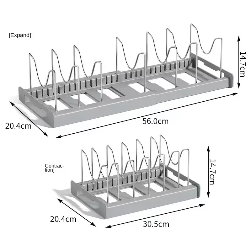 Estante de cocina ajustable y extensible para guardar ollas y utensilios en gabinetes, encimera, cuenco y estante para platos: Gris oscuro