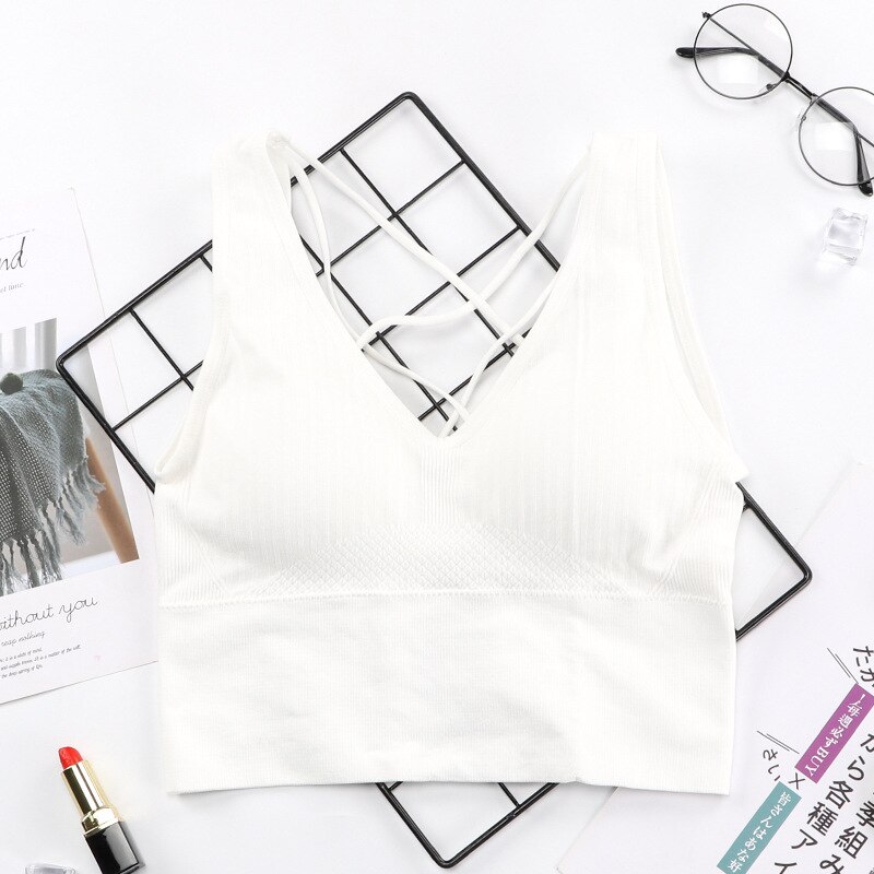 Svokor Vrouwen Mooie Terug Sport Hemdje Met Dunne Schouderbandjes Draadloze Kruis Ondergoed Open Back Tube Top: White