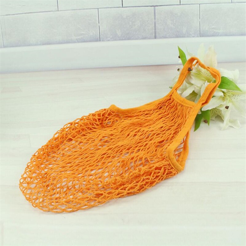 Wiederverwendbare Einkaufstaschen Obst Gemüse Tasche Waschbar Baumwolle Gittergewebe Schnur Organische Organizer Handtasche Kurzen Griff Netz Tote: Orange