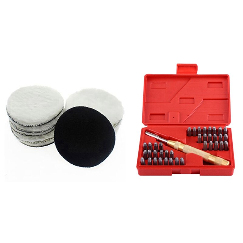 1 Set Automatic Letter Number Stamping Metal Punch Stamp Tools Kit &amp; 10 Pcs 125 Mm Car Polishing Pad