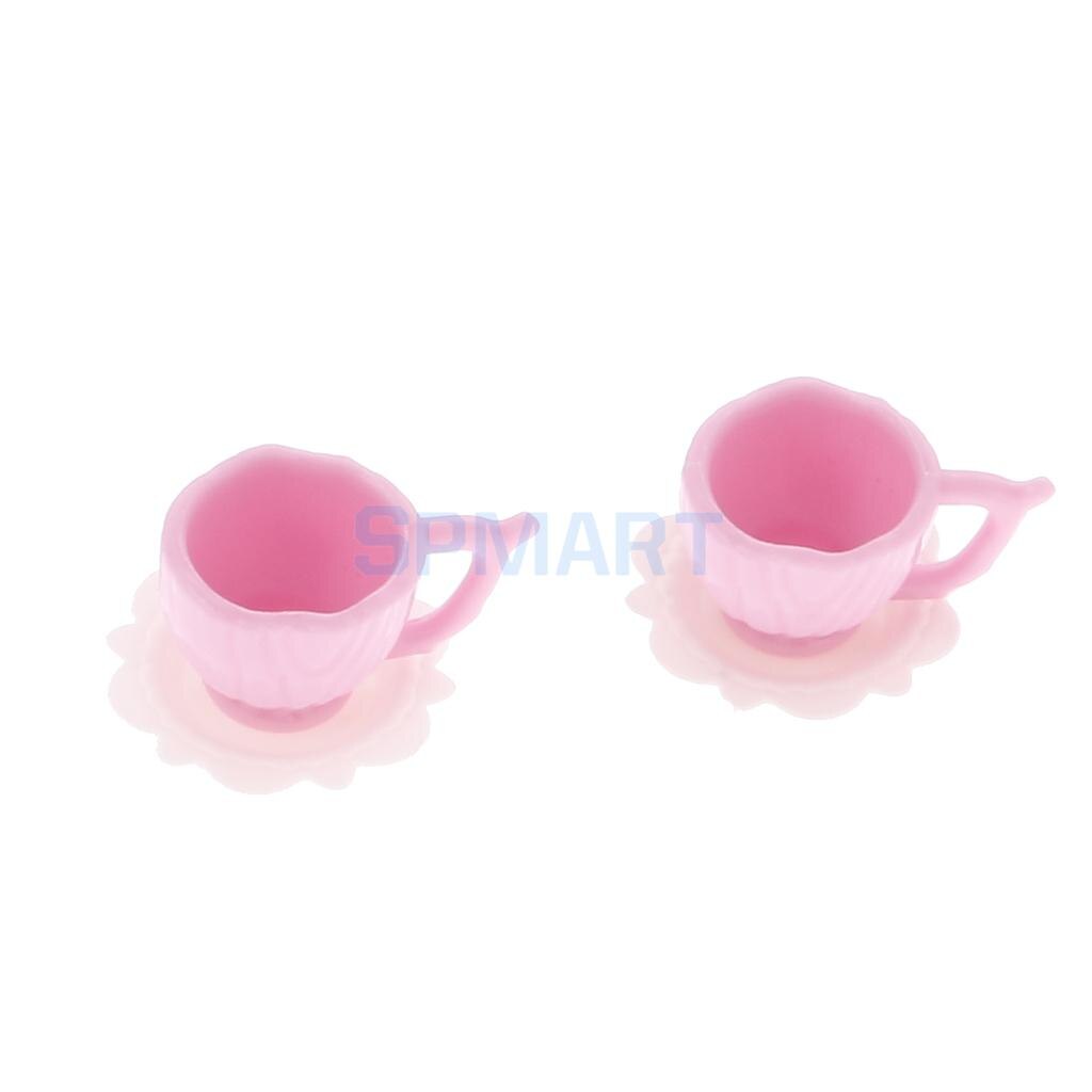 10 Sets Poppenhuis Miniatuur Plastic Roze Thee Pot Met 2 Kopjes Servies Accessoire