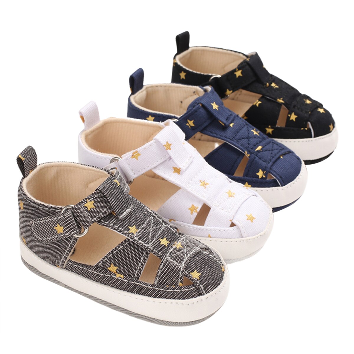 Zomer baby jongens sandalen baby ster patroon bedekt tenen zachte zool schoenen peuters binnen antislip prewalker