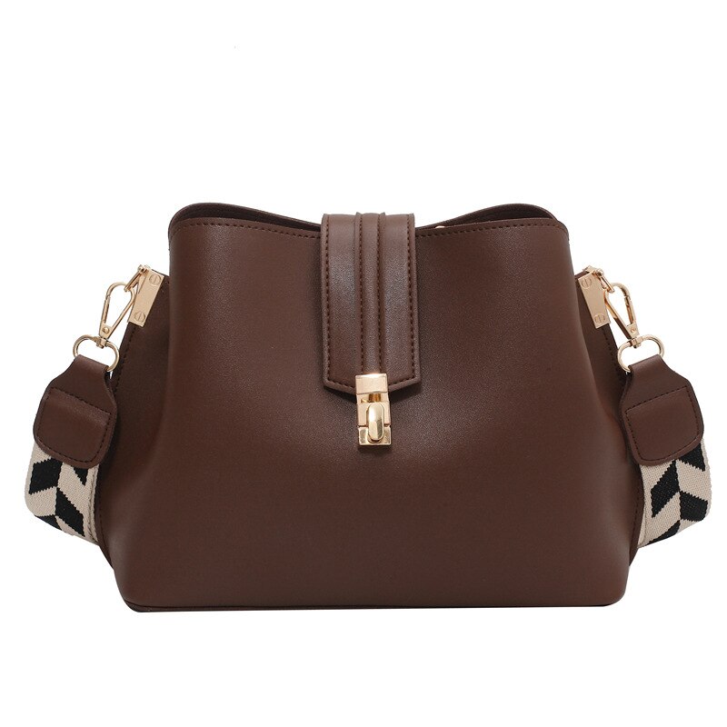 Sacs à bandoulière en forme de seau pour femmes, pochette à Large sangle, sacoche à épaule,: Café