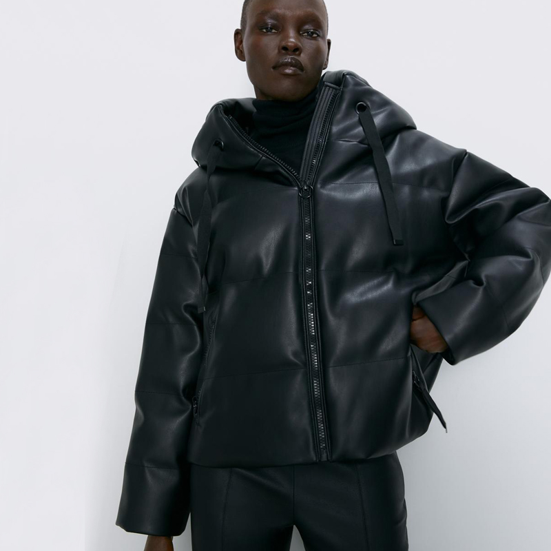 Winter jas vrouwen lederen puffer jas vintage zwart jassen koreaanse kapmantel Bovenkleding leuke streetwear