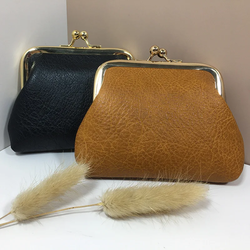 Women's Coin Purse Oil Wax Leather Wallet Buckle Mini Wallet Coin Bag Lipstick Storage Bag Ladies Clutch Bag Case