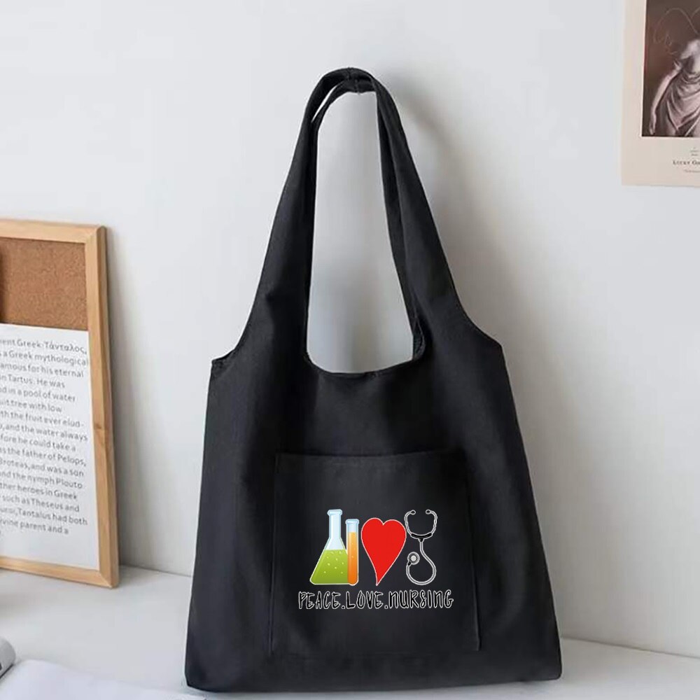 Ladies Shopping Tote Bag Reusable Shopper Organizer Casual Canvas Large Capacity Foldable Nurse Printed Shoulder Bag Handbag: 5Nurse008