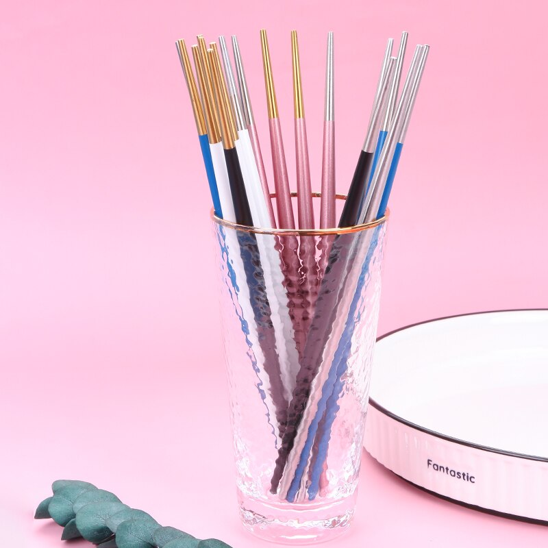 Stainless Steel Chopsticks Set 5pair Japanese Chop Sticks Multi Color Metal Chopsticks Reusable Food Sticks Sushi Hashi Baguette