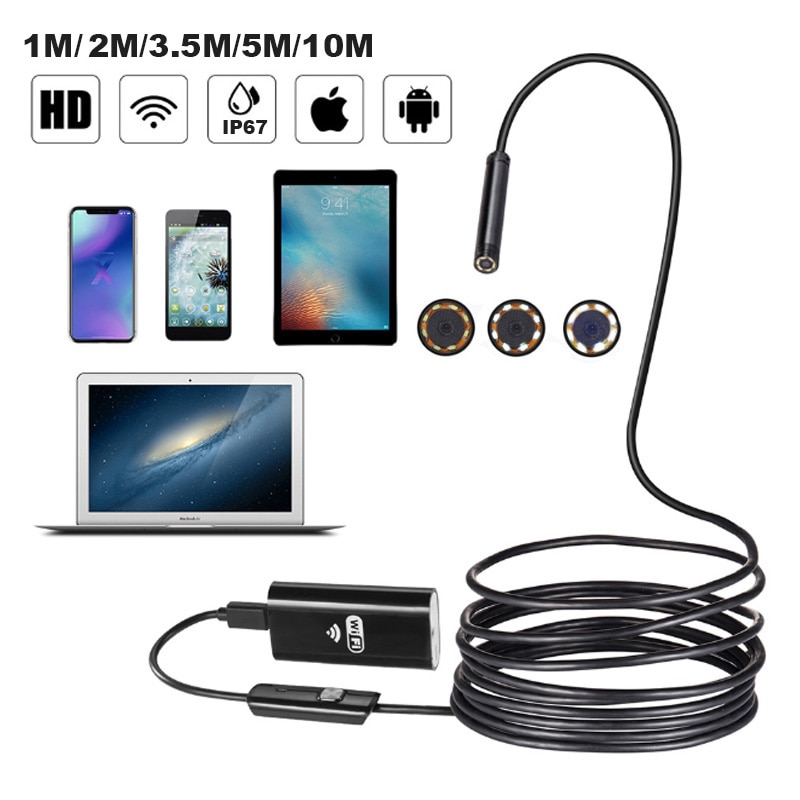 Wifi Endoscoop Camera 720P Hd 8Mm Lens Hardwire Softwire Kabel IP67 Waterdichte Iphone Android Wreless Auto Inspectie Borescope