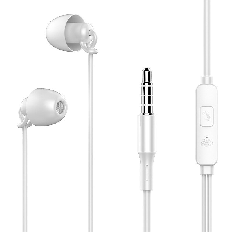 3.5 High Fidelity Silicon Soft Sleep Headset with Microphone and Noise-cancelling Headset for All Mobile Phones: white