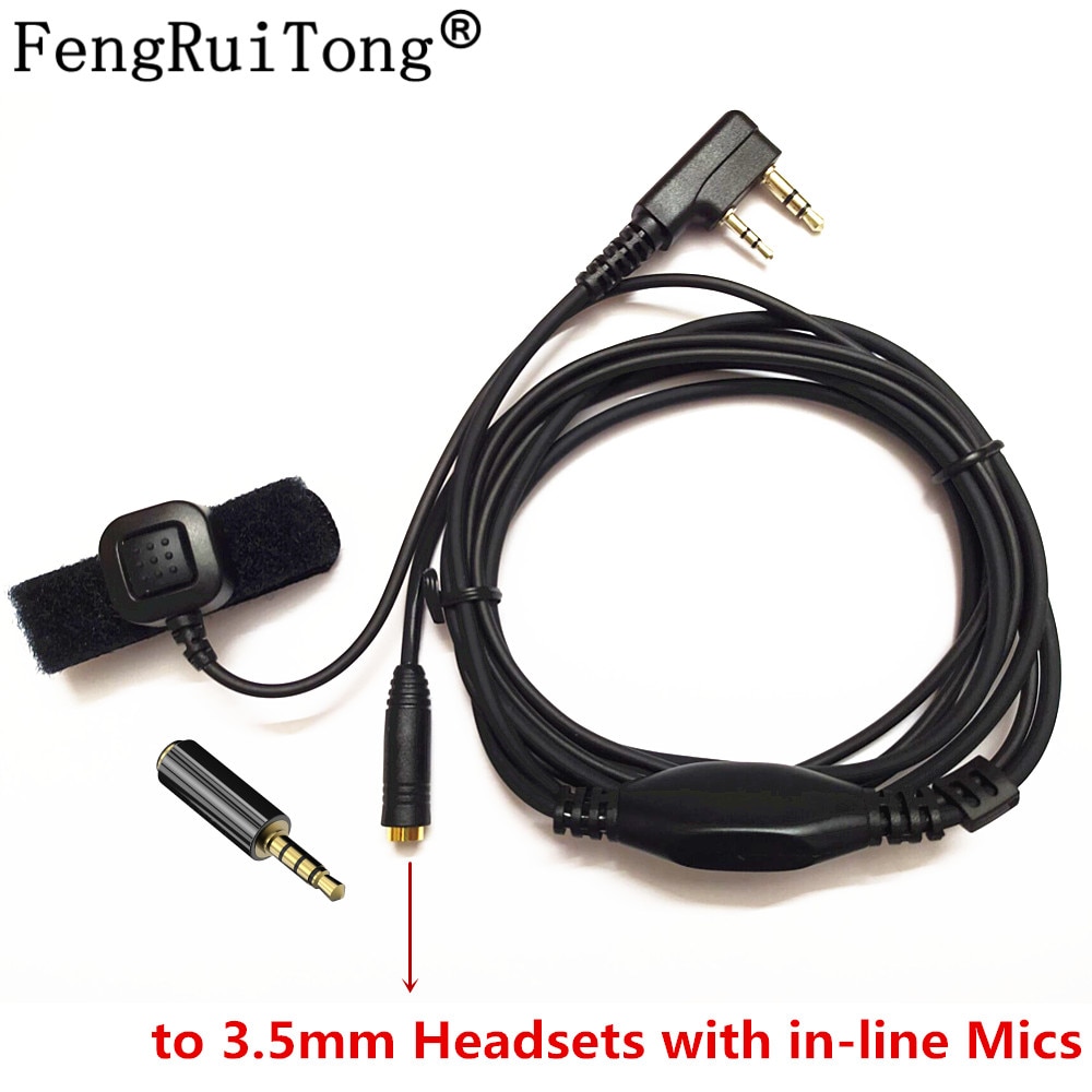 2 Pin K1 Naar 3.5Mm Adapter Met Ptt-To-Talk (Met 2 Pin Baofeng, kenwood Tyt Radio 3.5Mm Headsets Met In-Line Microfoons)