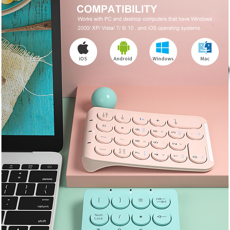 BOW 22 teclas teclado numérico inalámbrico teclado numérico Bluetooth recargable teclas redondas teclado numérico para ordenador portátil iPad