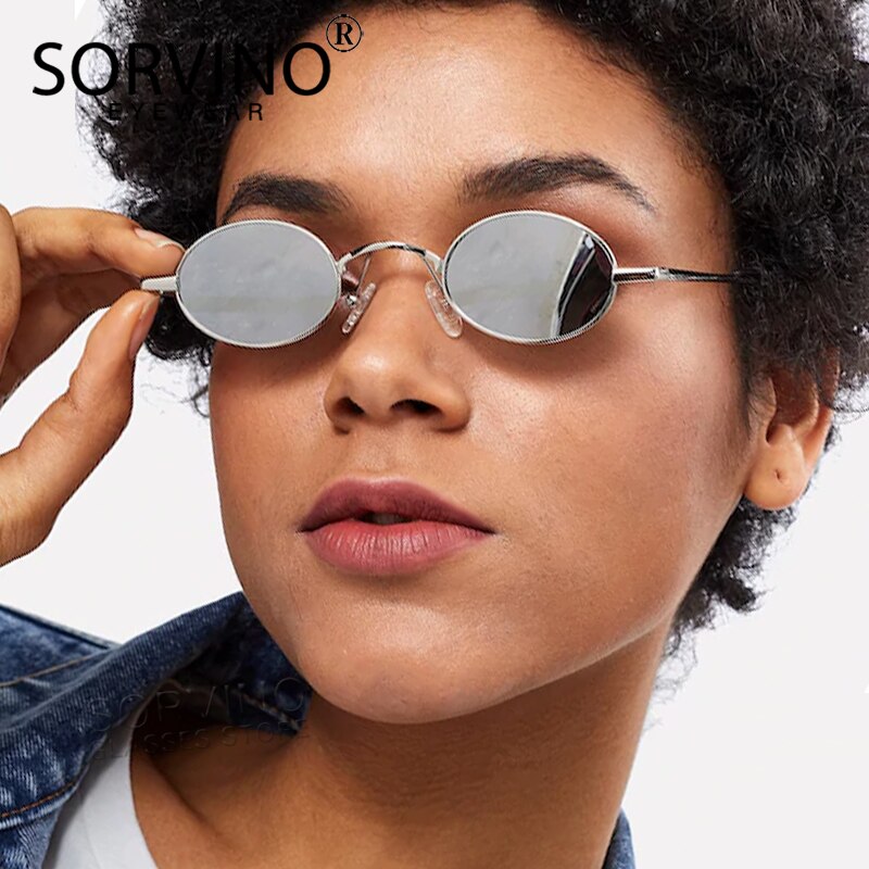 SORVINO Skinny Steampunk Oval Sunglasses Women Vintage Small Steam Punk Goggles Gold Tiny Sun Glasses Shades SN229