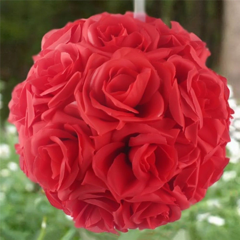 1 stks Kunstzijde Bloem Rose Kissing Balls Boeket Middelpunt Pomander Party Bruiloft Middelpunt decoraties: Rood