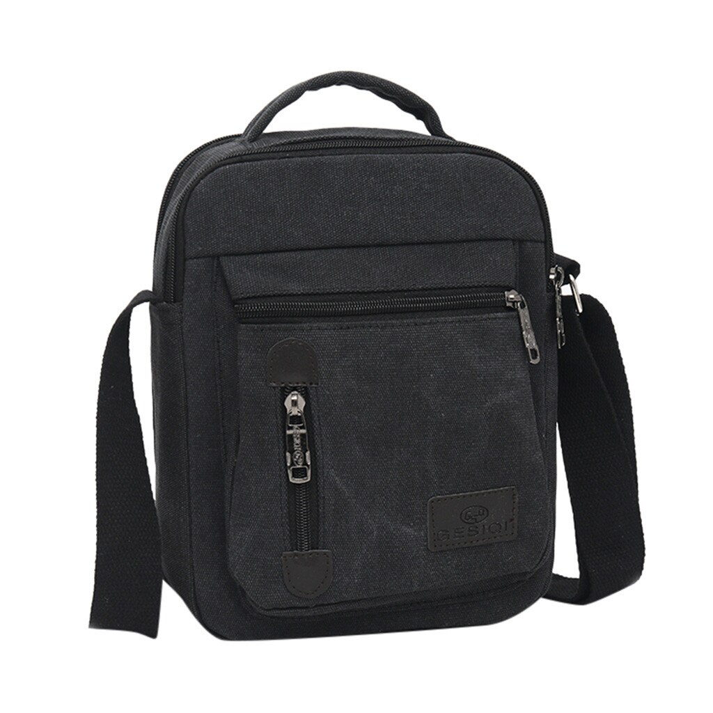 Travel Business Trip Canvas Solid Color Casual Business Shoulder Bag Multifunction Unisex Messenger Bags Sac: Black