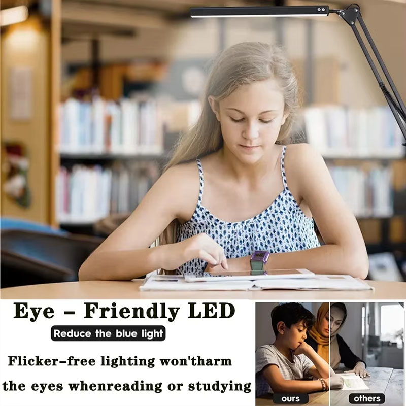 LED bureaulamp met klem, zwenkarm, dimbaar, oogbeschermend, met 10 helderheidsniveaus en 3 verlichtingsmodi