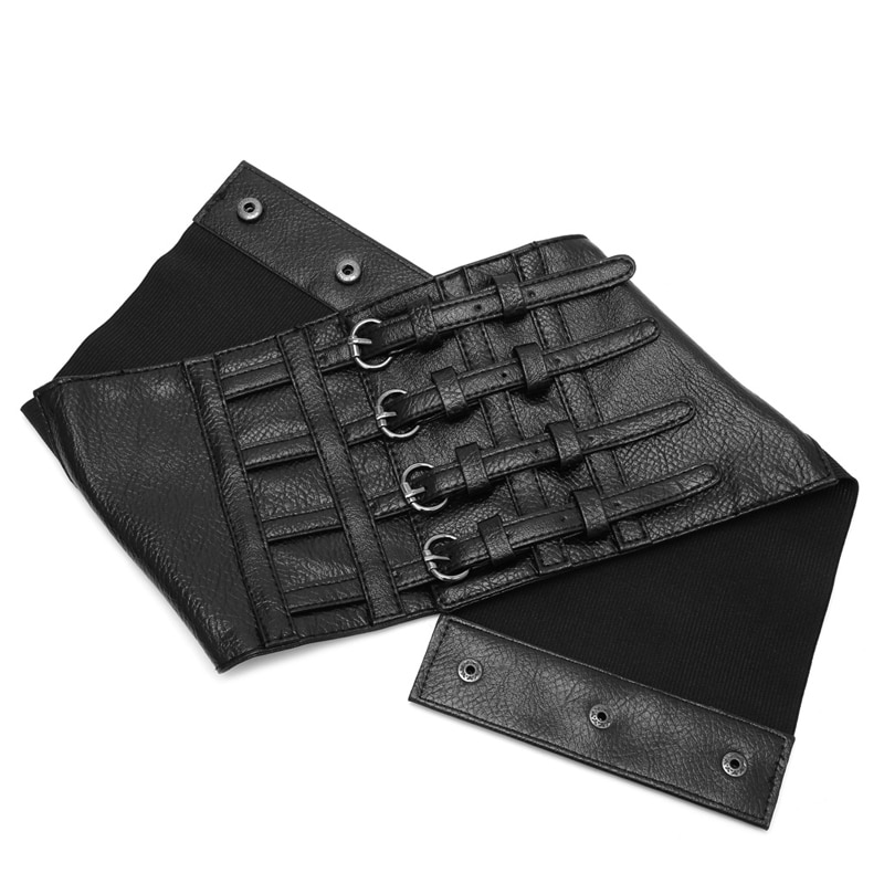 Retro Lady Waist Shape Corset Wide Elastic Faux Leather Belt Stretch Waistband
