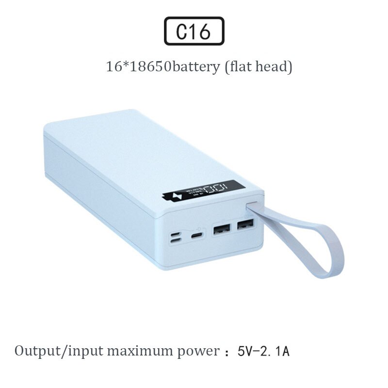 DIY Power Bank Case 16*18650 Battery Charger Box Shell Dual USB Support Quick &amp; Wireless Charging Powerbank Case without Battery: Narmal White