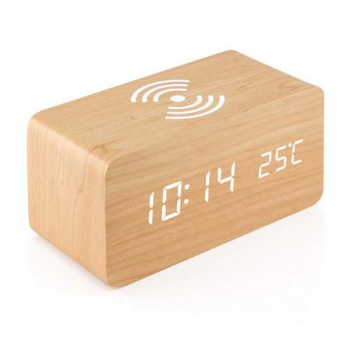 Multicolor Geluid Controle Houten Hout Vierkante Led Wekker Desktop Tafel Digitale Thermometer Houten Usb/Aaa Datum Display: Wooden Color