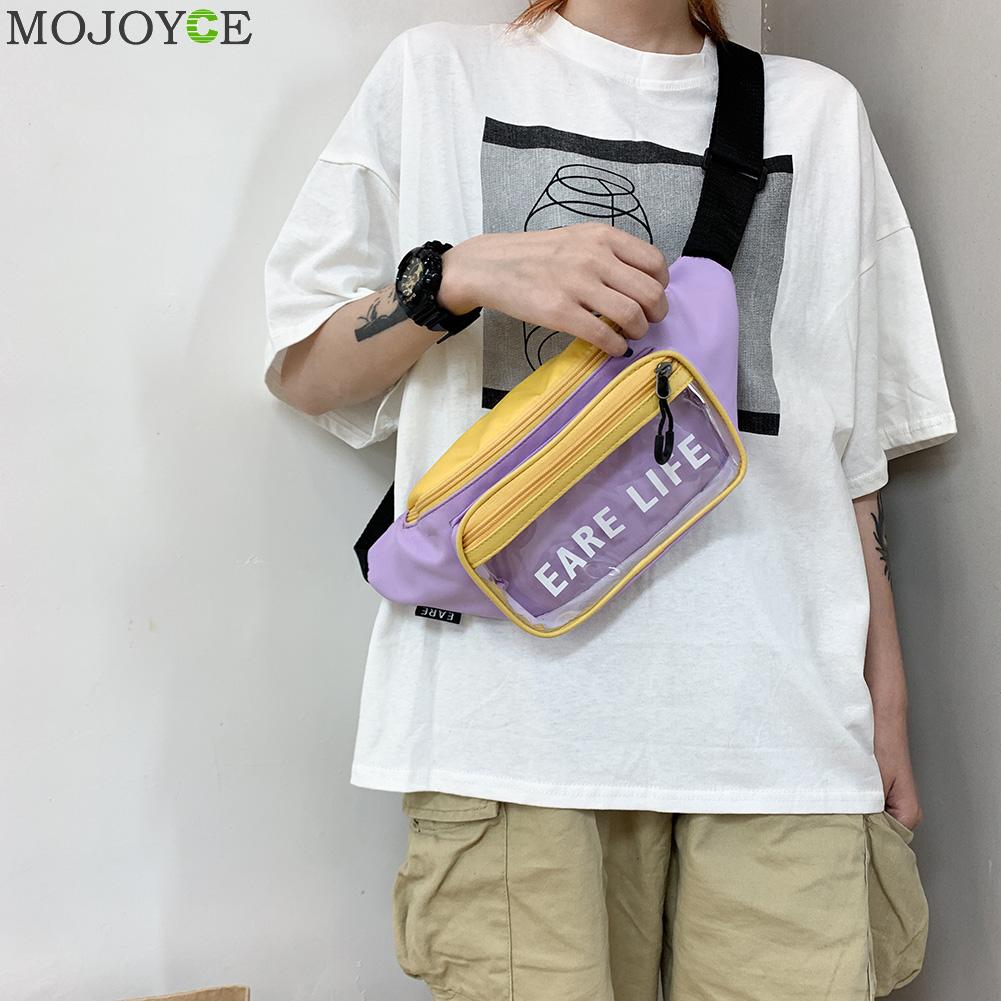 Pvc transparante heuptas voor dames, klassieke textuur, chique vrijetijdstas, nylon splitsen, rits, borst-schoudertas