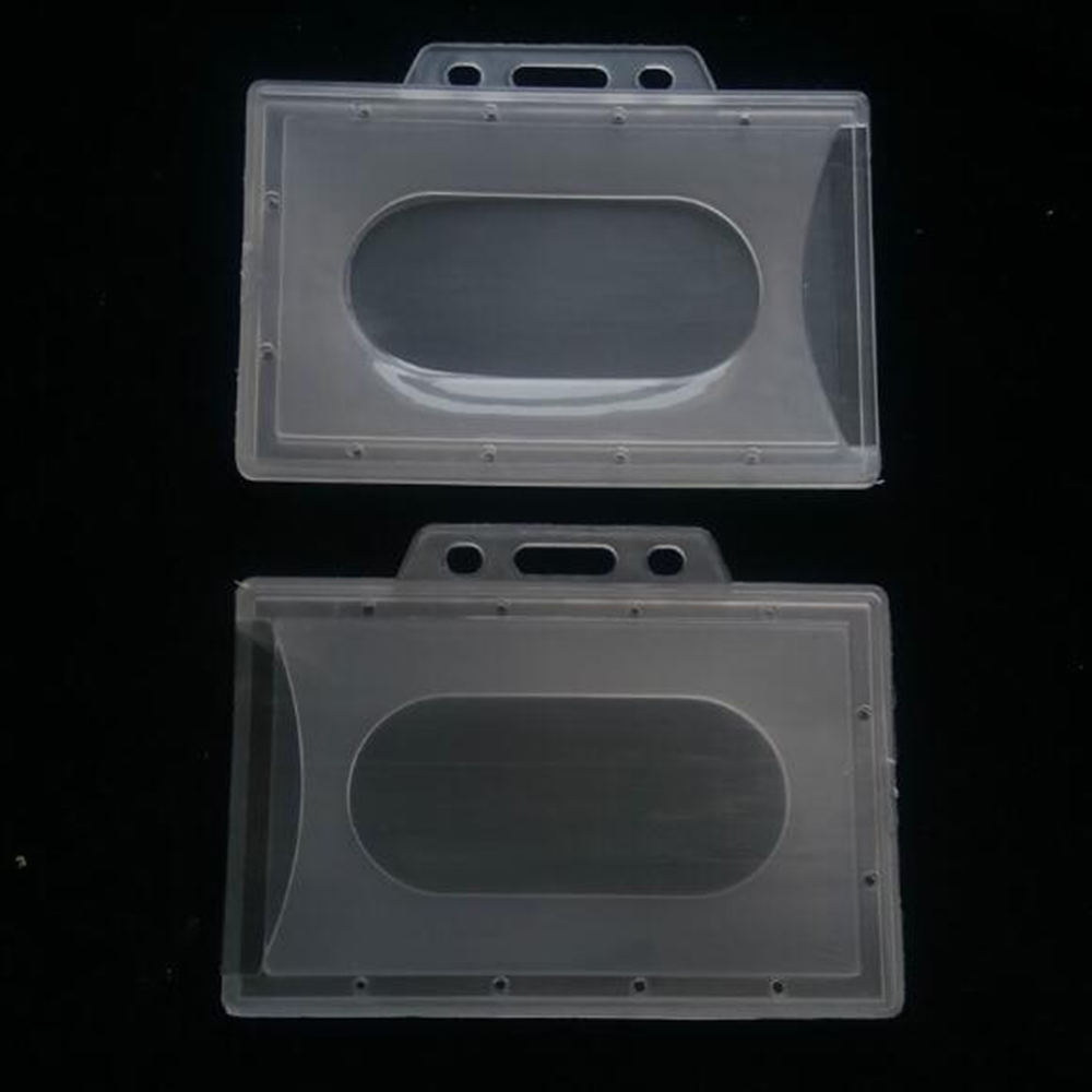 5 Pack Heavy Duty ID Badge Holder With 3 Type Badge Holder Hard Plastic Clear Credit Card Holder With Thumb Slots Holds 2 Card