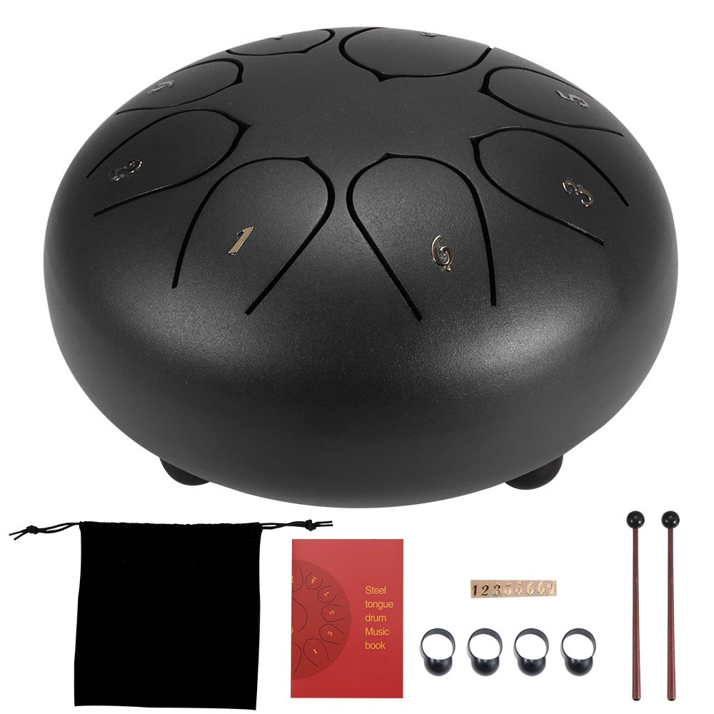 6 Inch Tongue Drum Steel Tongue Drum 8 Tune Hand Pan Drum Tanks Hang Drum With Drumsticks Carrying Bag Percussion Instruments: Black