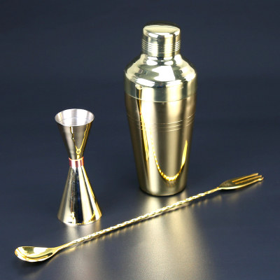 Cocktail Shaker Bar Set 3 Stuks Rvs Japanse Stijl Drie Sectie Baron Shaker Cocktail Bar Gereedschap: Gold Set