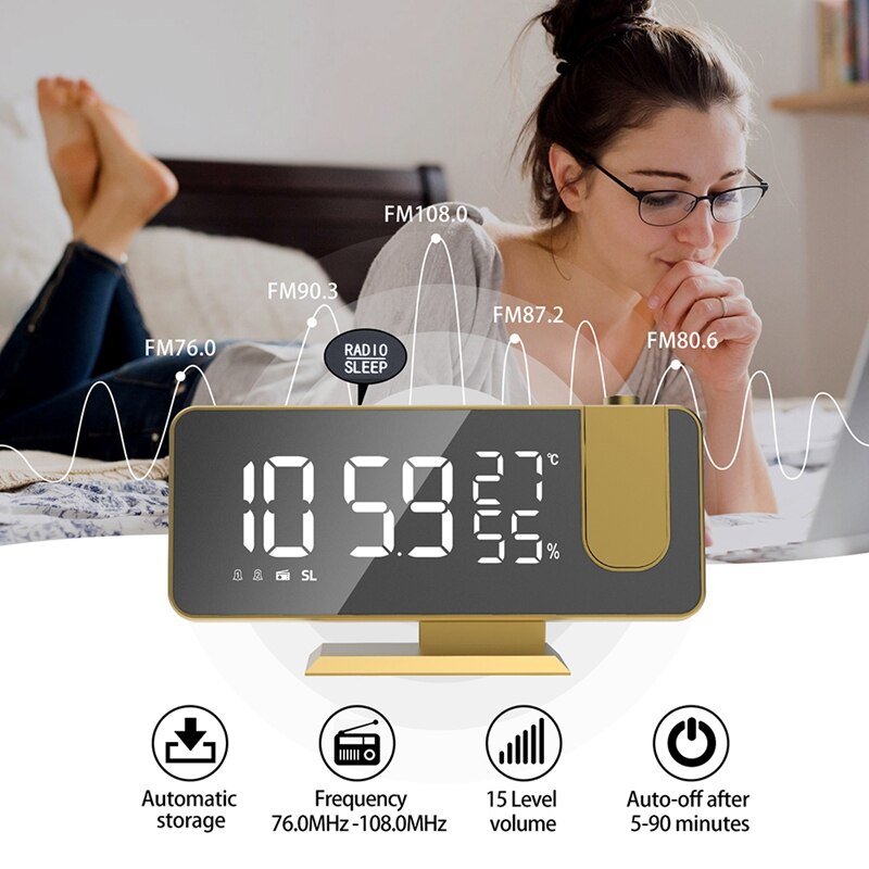Reloj despertador Digital LED para mesa, relojes electrónicos de escritorio, Despertador con USB, Radio FM, proyector de tiempo, función de repetición, 2 alarmas