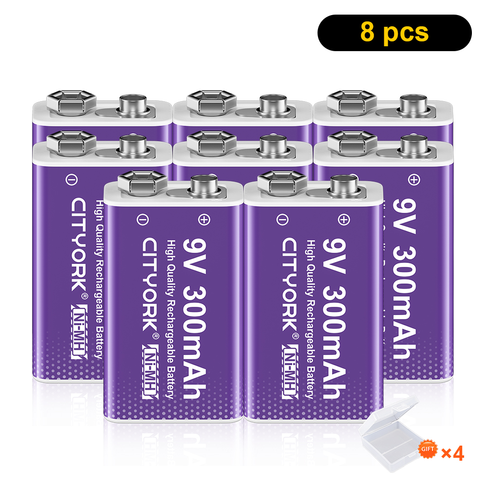 1-10PCS 9V NIMH Rechargeable Battery 9V 6F22 NI-MH Batteries for Microphone Electric Guitar With 5 Slots 9V Battery Charger: Gold