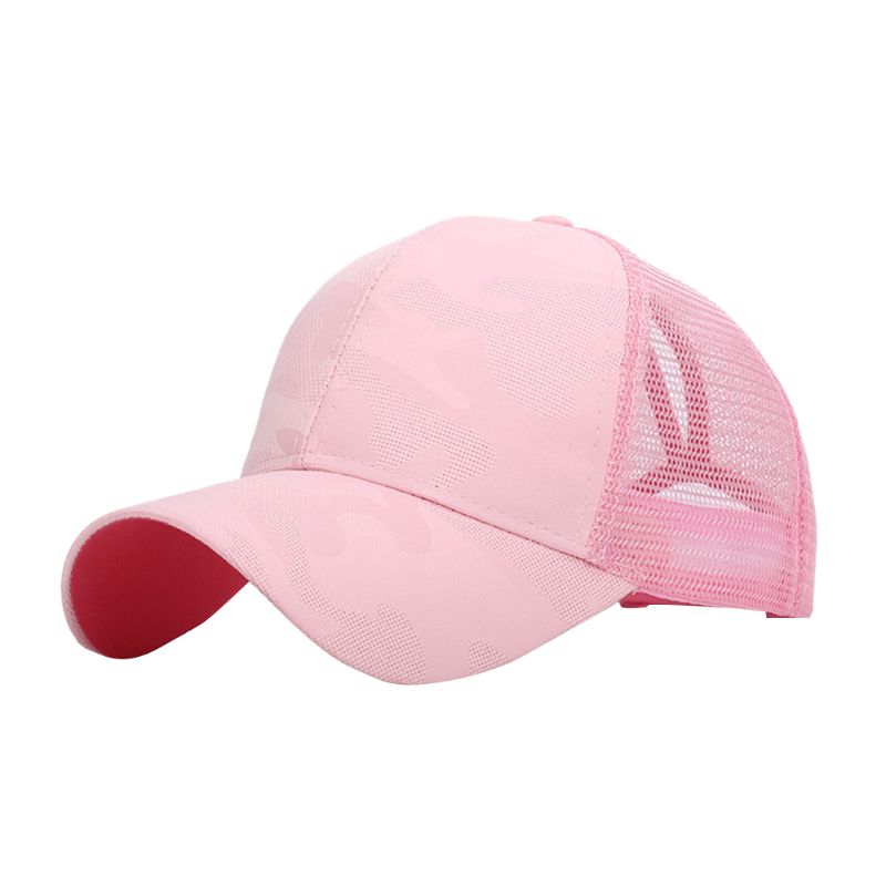 Frauen Sommer modisch Pferdeschwanz chaotisch Brötchen Baseball Deckel Hüfte hüpfen Tarnung Jacquard Gittergewebe Zurück Einstellbare Hysterese Hütte: Rosa