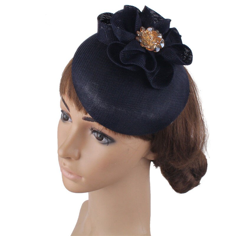 FS-gorros de boda para mujer, sombrero con pinza para el pelo, , nupcial, iglesia, Fedora, pastillero: Navy Blue