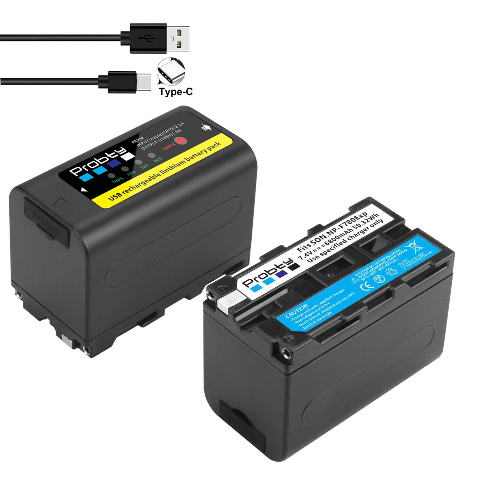 6800mAh USB Output NP-F770 NP-F750 NP F770 np f750 Battery For Sony NP-F330 NP-F530 NP-F570 NP-F730 NP-F750 NP-F770 NP-F970: 2pcs