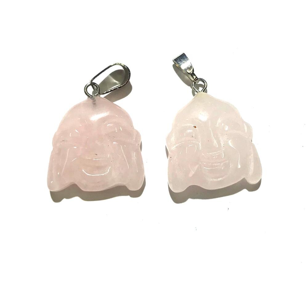 1PC Natural Agates Pendant Buddha Head Shape Rose Quartzs Tiger Eye Stone Pendants for Making DIY Jewelry Necklace Size20x23mm