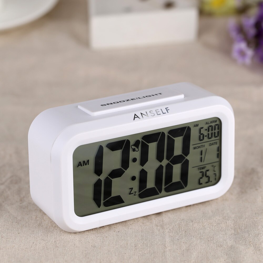 LED Digital Alarm Clock Repeating Snooze Light-activated Sensor Backlight Time Date Temperature Display
