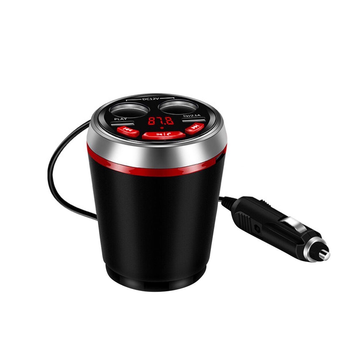 Car Bluetooth FM Transmitter Dual USB Car Charger Adapter Music MP3 Player Hands Free Car Kit Cup Holder Cigarette Lighter