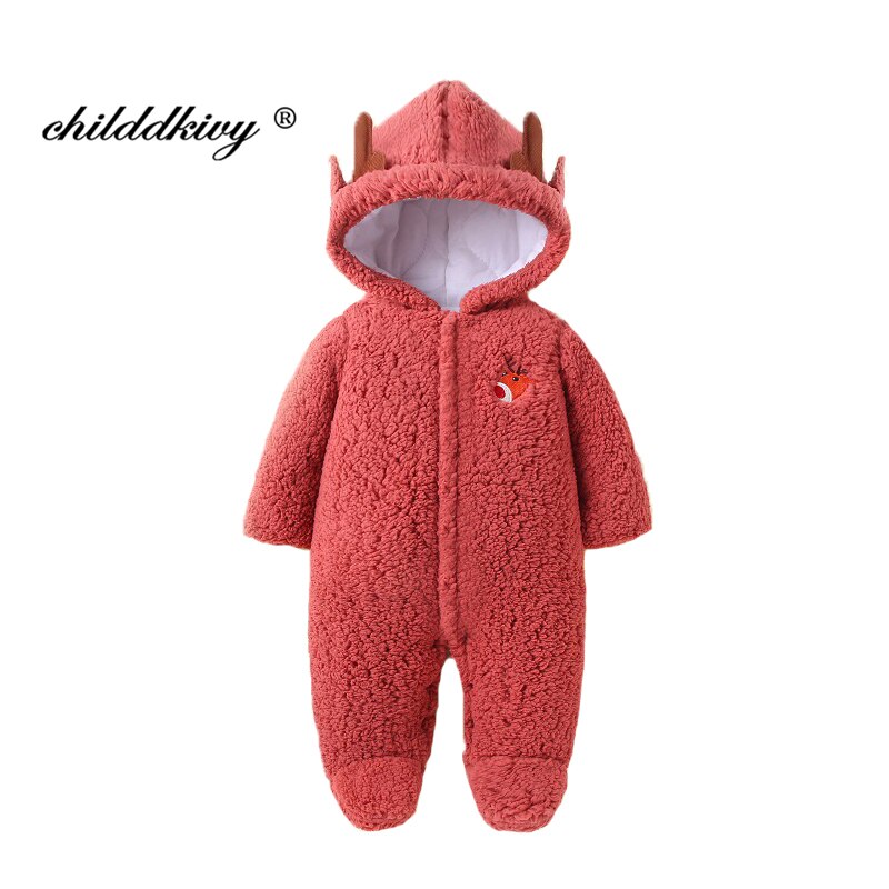 Katoenen Pasgeboren Baby Kleding Winter Meisjes Sneeuw Wear Jumpsuit Fleece Jongen Romper Bodysuit Kids Bovenkleding 0-12M: red / 3M