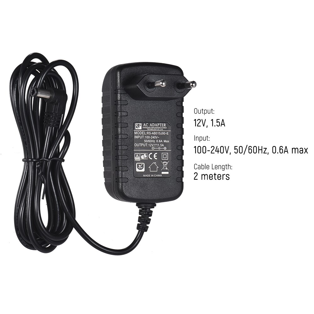 12V 1.5A AC Power Adapter Charger for Viltrox L116T L116B L132T L132B VL-162T LED Video Light Power Adapter Charger 100-240V