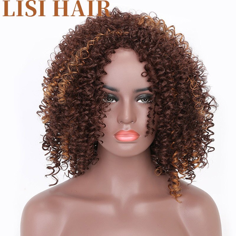 LISI HAIR Short Curly Hair Blond Brown Color Wigs For Black Women African Women Hairstyle Synthetic Hair High Temperature Fiber: 0444