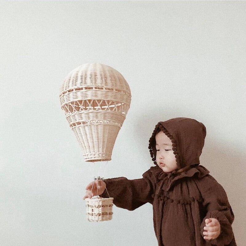 Hand Geweven Rotan Air Ballon Kinderkamer Wanddecoratie Bohemian Nursery Decoratie Foto Props