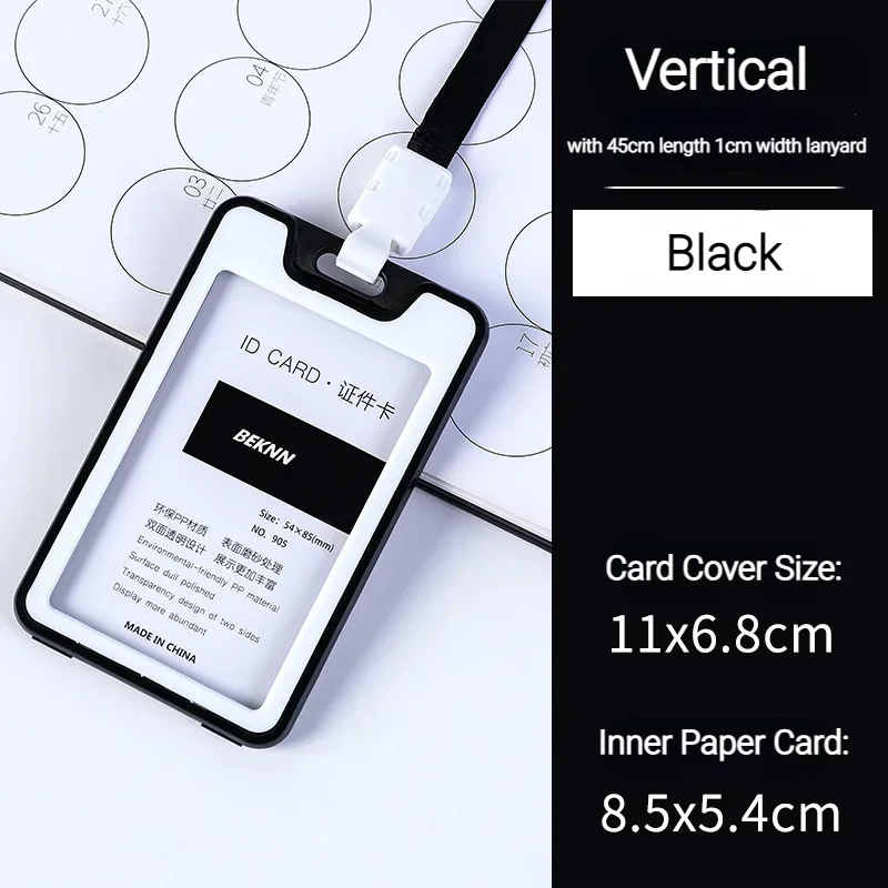 Porte-carte sangle de cou avec lanière porte-Badge carte d'identité de travail Bus couverture d'identité d'affaires porte-carte en plastique sacs fournitures de bureau: Black