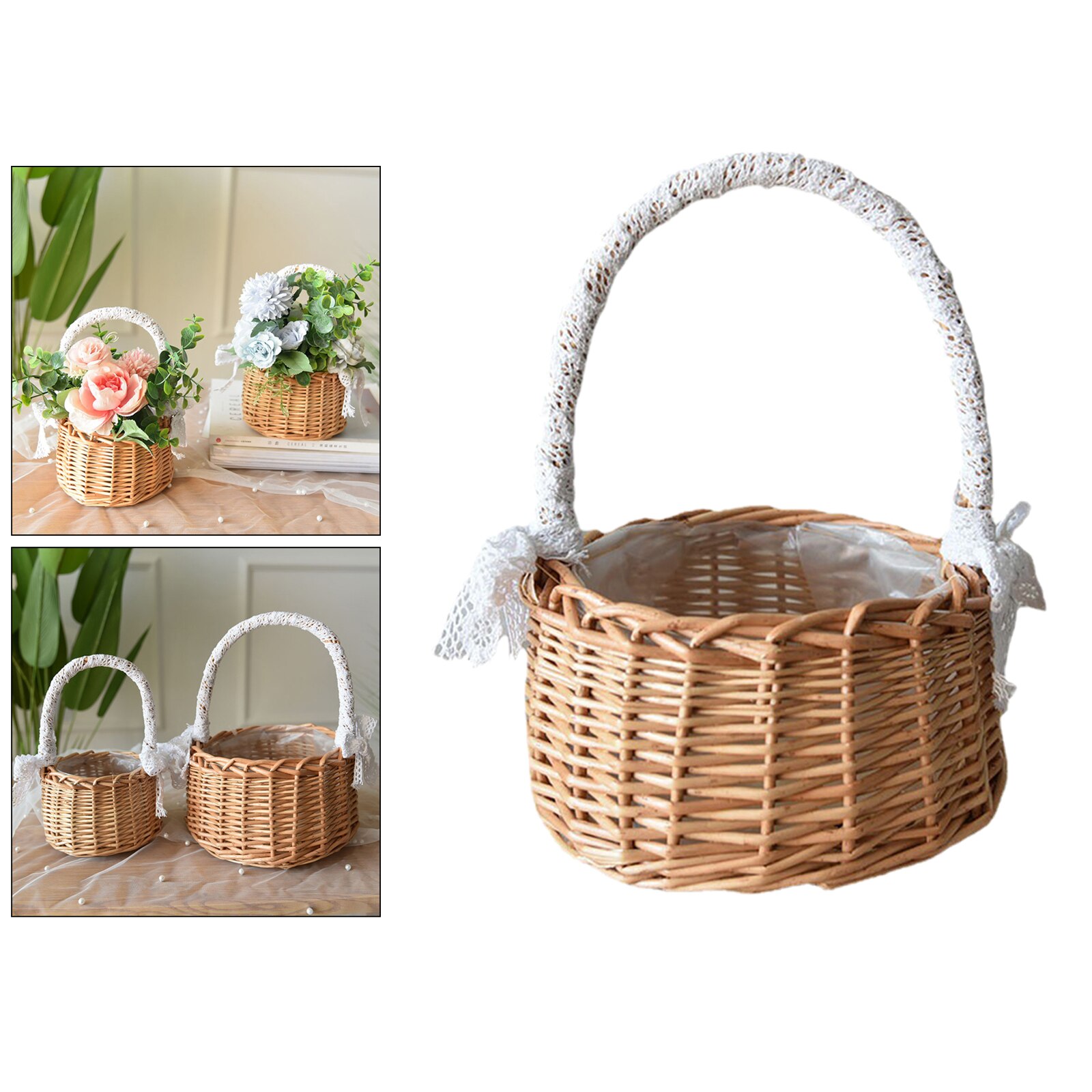 Natural Rattan Storage Basket Handmade Wedding Flower Girls Wicker Plant Holder: M