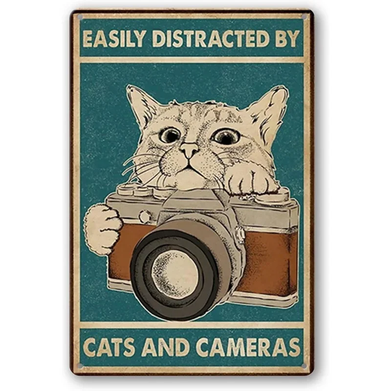 retro Katze Kaffee Metallschild Jahrgang Küchenschilder Wanddekoration Weil Mord ist falsch Lustige Schilder Bar Dekorationen Kunst Poster: 20x30cm / Schwarz