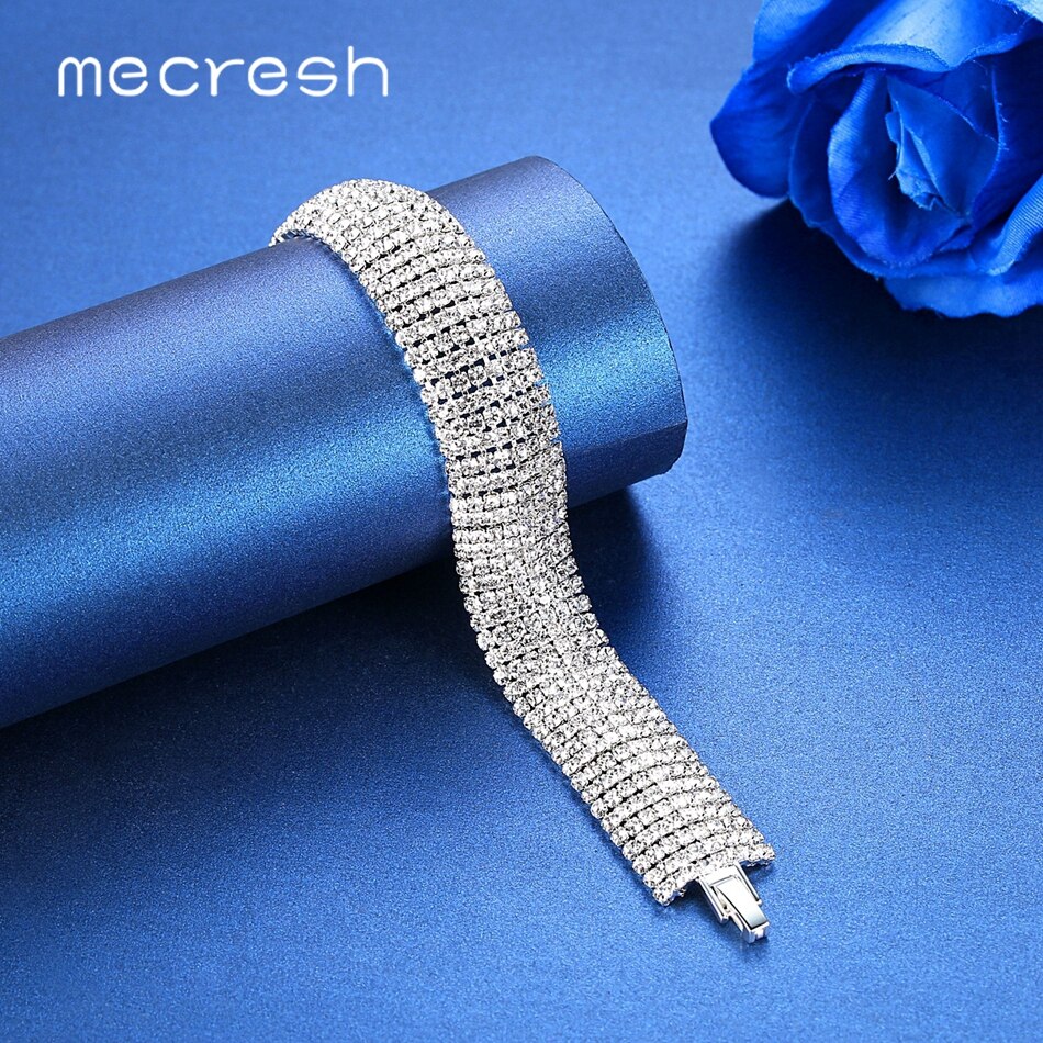 Mecresh Statement Color Rhinestone Super Long Tassel Earrings Bracelet Set Bridal Wedding Jewelry Set for Women EH1000+SL