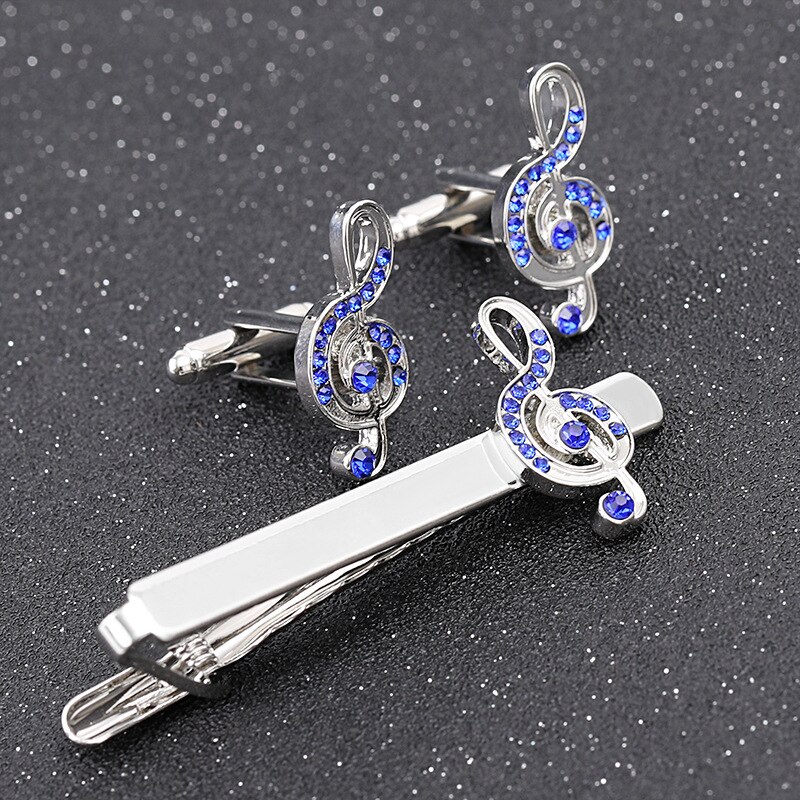 Men's Musical Note Cufflink Music Symbol French Shirt Tie Clips Cufflinks Set Business Wedding Cuff Jewelry