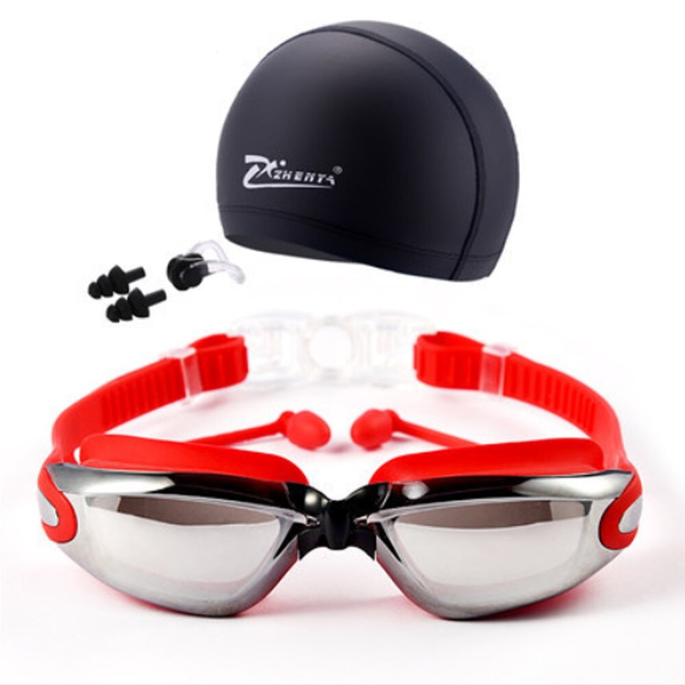 Myopia Swimming Goggles HD shortsighted prescription glasses Acetate Spectacles plating lens adult swim goggles pools swiming: electroplate red