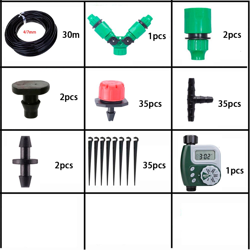 Micro système d'arrosage goutte-à-goutte pour jardin, kit d'irrigation pour plantes en pot, fontaine d'eau: Black