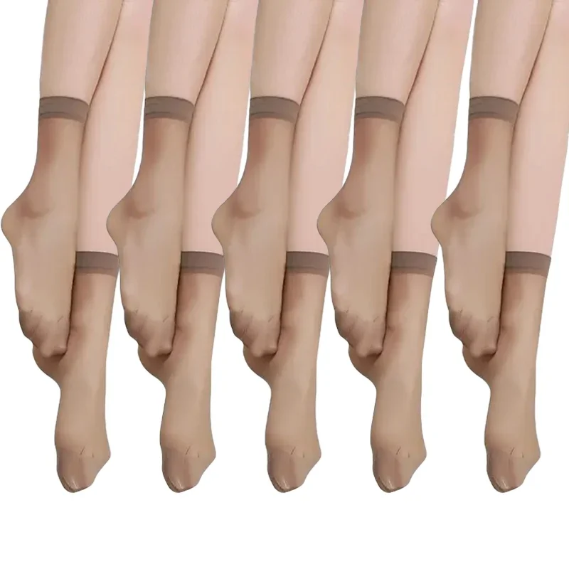 Huidkleurige transparante dunne zijden sokken voor dames, kristalzijden sokken, nylon, dames, ademende korte enkelsokken van zijde, meias: Xs / Zwart