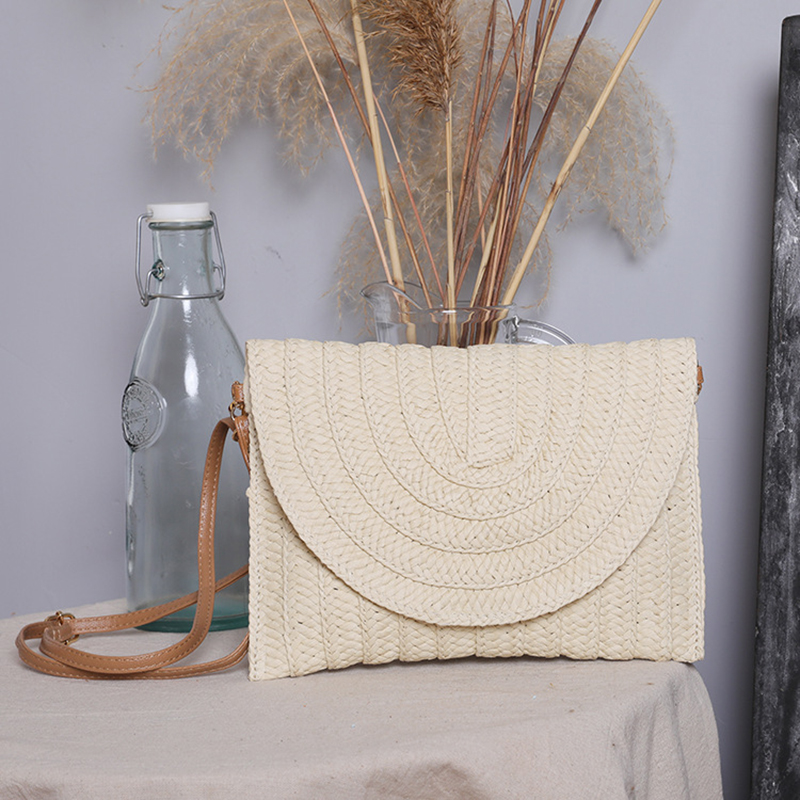 Straw Woven Shoulder Crossbody Bag Beach Clutch Handbag Casual Summer Handmade Envelope Bags for Women Totes Purse: Dark Grey
