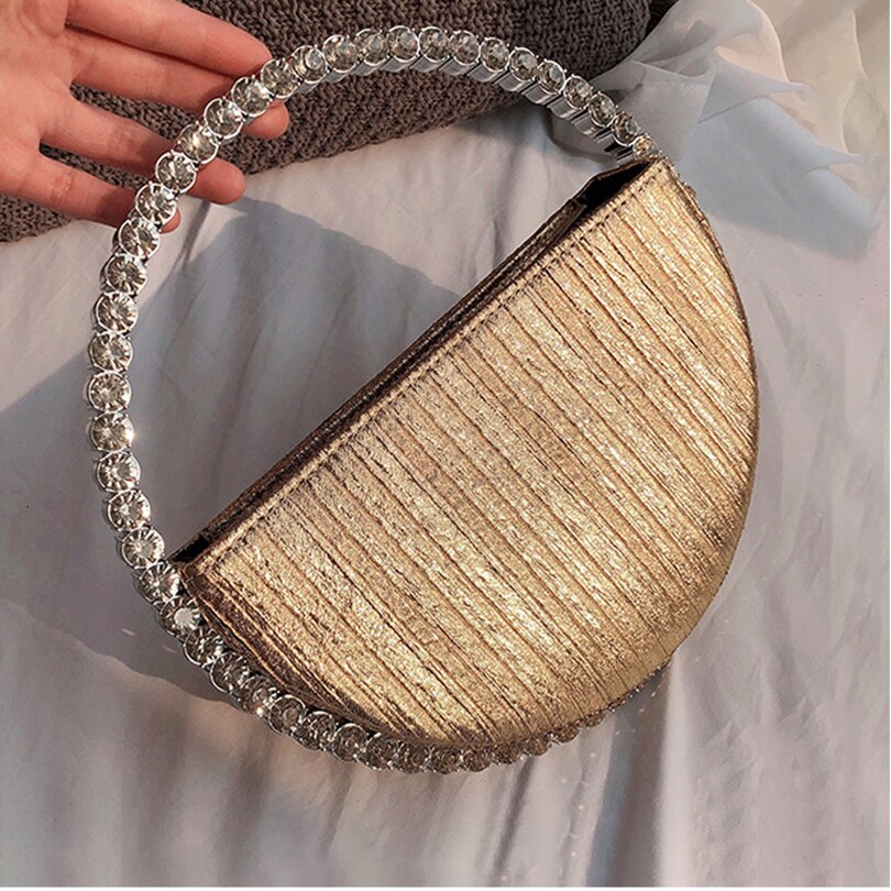 Rhinestone Circular Handle Evening Bag Women Diamonds Round Red Clutch Purse Ladies Chic Handbag Party